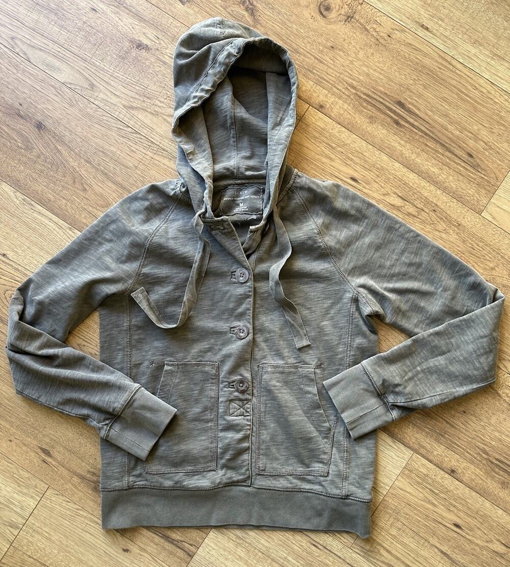 J.Crew Washed Heavyweight Jersey Size M Pullover Hoodie Gray 100% Cotton